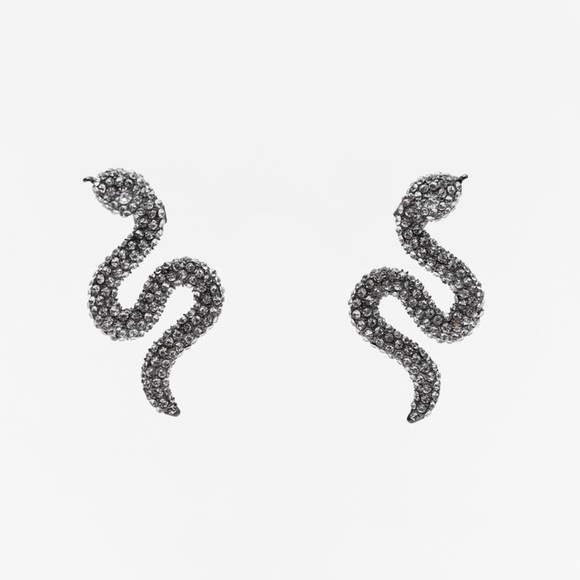 NEW ZARA SNAKE EARRINGS SILVER METAL RHINESTONE CRYSTAL SPARKLE GLITTER Party - Picture 3 of 6